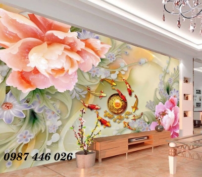 Tranh hoa mẫu đơn 3d, gạch tranh ốp tường- Hồ Chí Minh