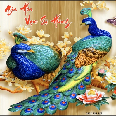 Gạch tranh 3D chim công- tranh vợ chồng