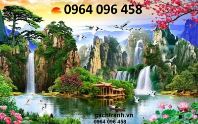 Tranh sơn thủy hữu tình - tranh gạch 3d ốp tường - 9876C