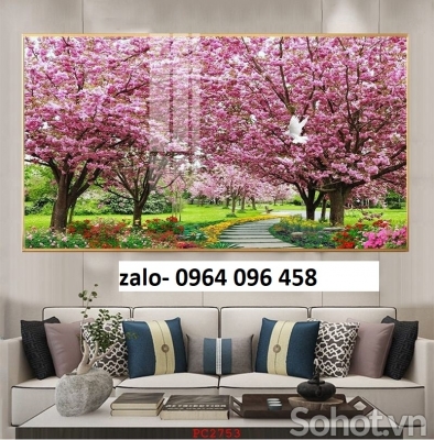 Tranh gạch men 3d hoa đào - HSXC