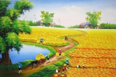 Mẫu tranh gạch 3d cảnh đồng quê đẹp - MNBB95