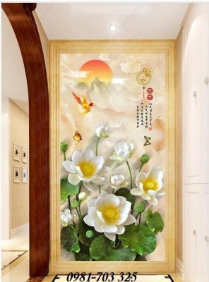 Tranh gạch 3d trang trí phòng - tranh gạch hoa 3D khổ dọc
