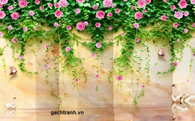 Tranh hoa hồng leo - tranh gạch 3d hoa hồng leo - PTG54
