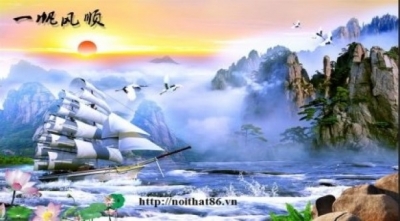 Tranh 3d phong thủy thuyền buồm - tranh gạch 3d ốp tường - XCVV5