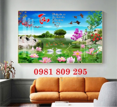 Tranh hoa sen , gạch tranh 3d trang trí nổi bật