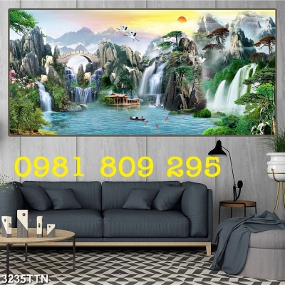 Tranh gạch men - tranh thác nước phong thủy