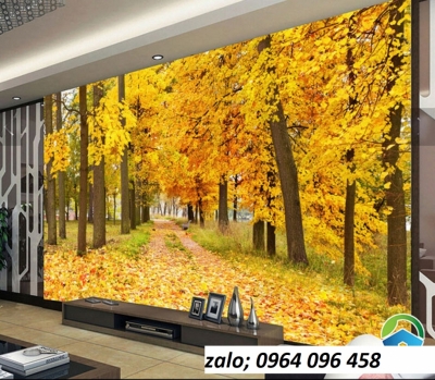 Tranh 3d - gạch tranh 3d ốp tường cây lá vàng - KCGV6