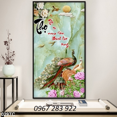 Tranh chim công gạch men ốp tường trang trí