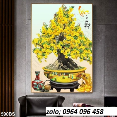 Tranh cây mai 3d - tranh gạch 3d cây mai - XCC554