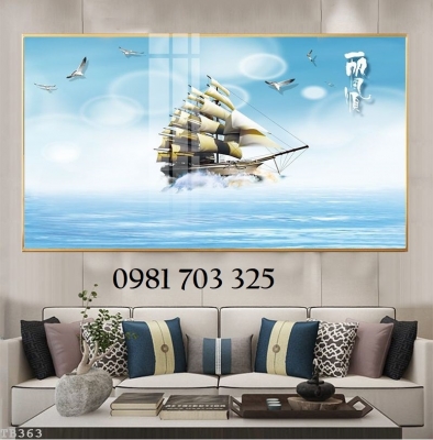 Gạch men 3D phong thủy thuyền buồm đẹp
