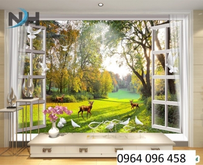 Tranh hình cửa sổ 3d - tranh gạch 3d cửa sổ - 800CV
