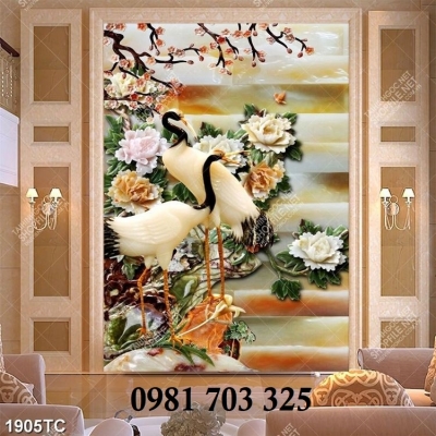 TRanh gạch phong thủy tùng hạc