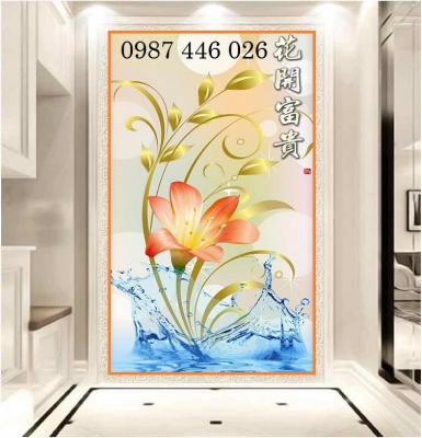 Gạch tranh bình hoa lục bình dựng vách