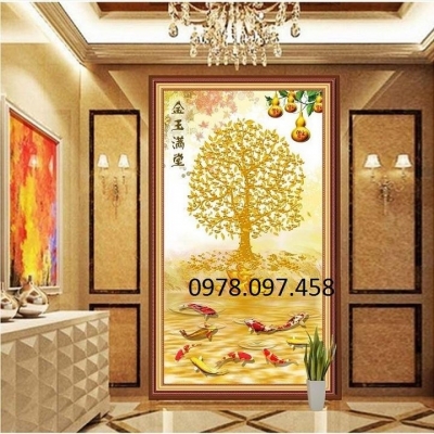 Gạch tranh 3D - tranh cây lộc vàng