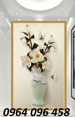 Tranh gạch 3d bình hoa - gạch tranh 3d hoa mai - CBV81