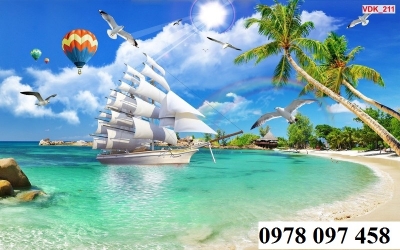 Gạch tranh 3d - thuyền buồm