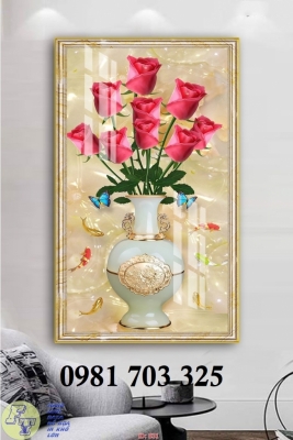 Tranh gạch 3D bình hoa khổ đứng