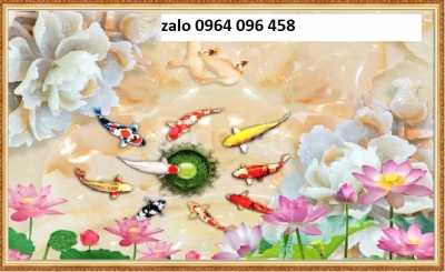 Tranh cá chép hoa sen 3d - tranh gạch 3d ốp tường - XCNNB9