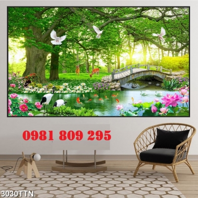 Tranh gạch  thiên nhiên  3d xanh mát