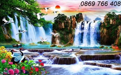Tranh phong cảnh thác nước-Gạch tranh thác nước 3d