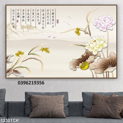 Tranh hoa sen trang trí 3d