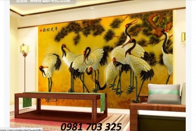 Gạch tranh phong thủy- tranh 3D tùng hạc