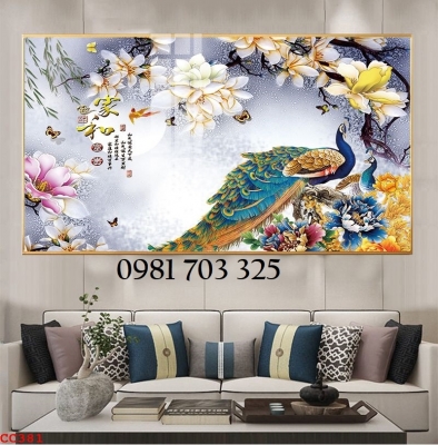 Tranh gạch chim công phong thủy 3D