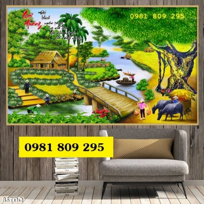 Tranh làng quê , gạch men ốp phòng khách JP6558
