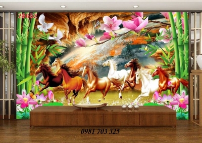 tranh gạch 3D bát mã phong thủy