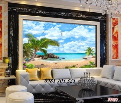 Tranh gạch 3D phòng khách- gạch tranh phong cảnh biển