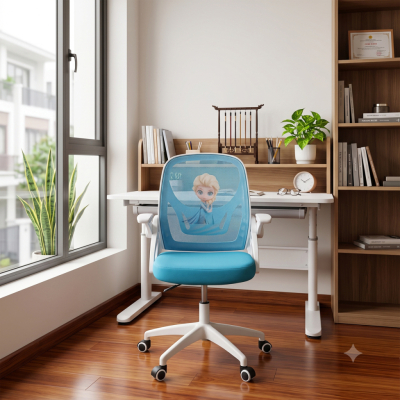 Ghế Học Sinh 1610 Khung Nhựa PP, Lưng Lưới Chống Gù Họa Tiết Hoạt Hình