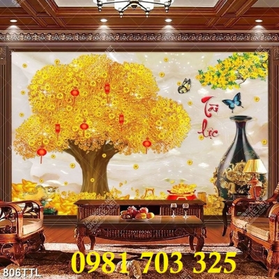 Tranh gạch cây kim tiền vàng 3D