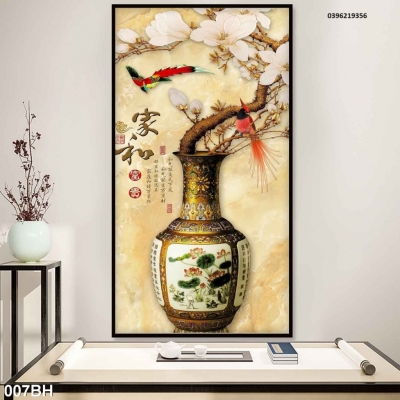 Tranh gạch đẹp bình hoa 3d