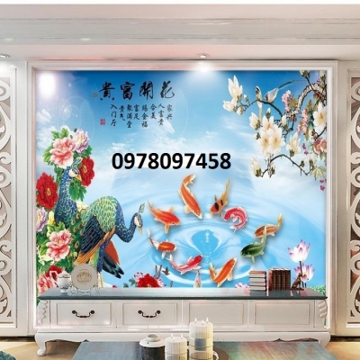 Gạch tranh 3d - tranh hoa sen cá  chép