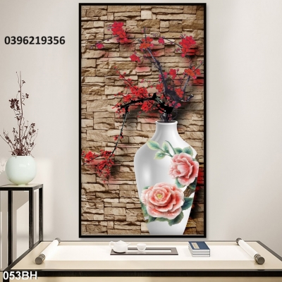 Gạch tranh 3d đẹp bình hoa trang trí