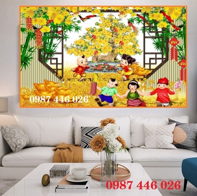 Gạch 3d tranh cây tiền ốp tường HP828