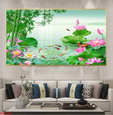 TRanh hoa sen, gạch tranh