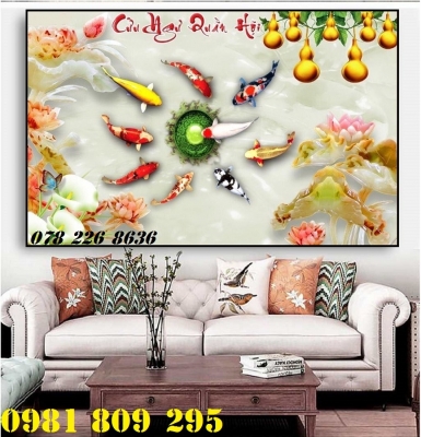 gạch tranh 3d cửa ngưa , gạch tranh cá chép 3d