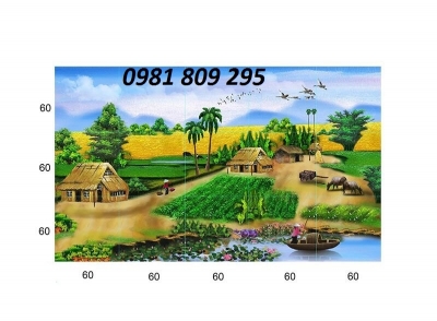 tranh gạch 3d hồ nước chim hạc