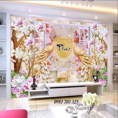 tranh 3D chim công trang trí phòng