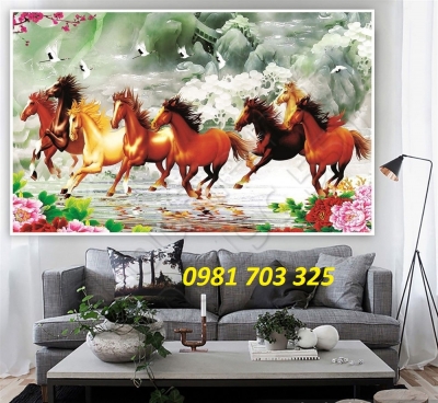 gạch tranh 3D bát mã- tranh phong thủy