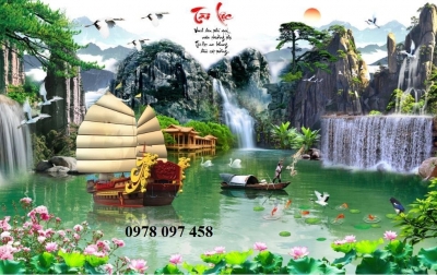 Gạch tranh thuyền buồm trang trí phòng