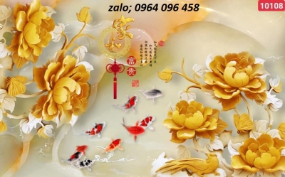 Tranh gạch cá chép hoa mẫu đơn - XV544