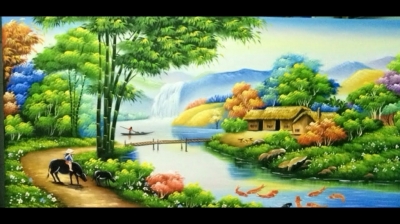 Tranh gạch men 3d phong cảnh đồng quê - 988VB