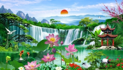 Tranh hoa sen 3d - tranh gạch 3d hoa sen - SKN42