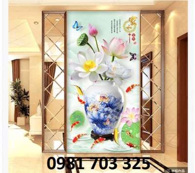 Gạch tranh hoa khổ đứng 3D trang trí