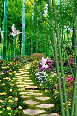 Tranh 3d vườn tre-Tranh gạch phong cảnh