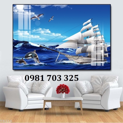 Tranh gạch 3d thuyền buồm trang trí