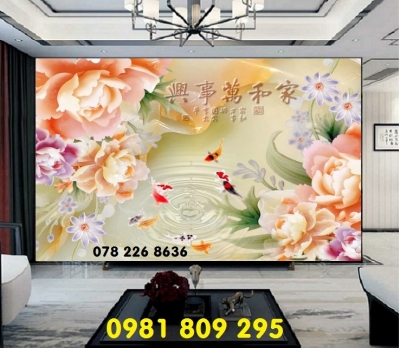 Gạch tranh 3d - tranh cá chép phong thủy