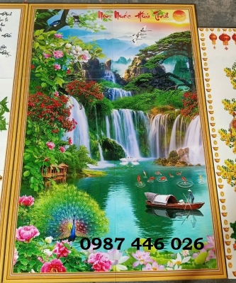 Gạch tranh phong cảnh thác nước ảnh thực tế HP822